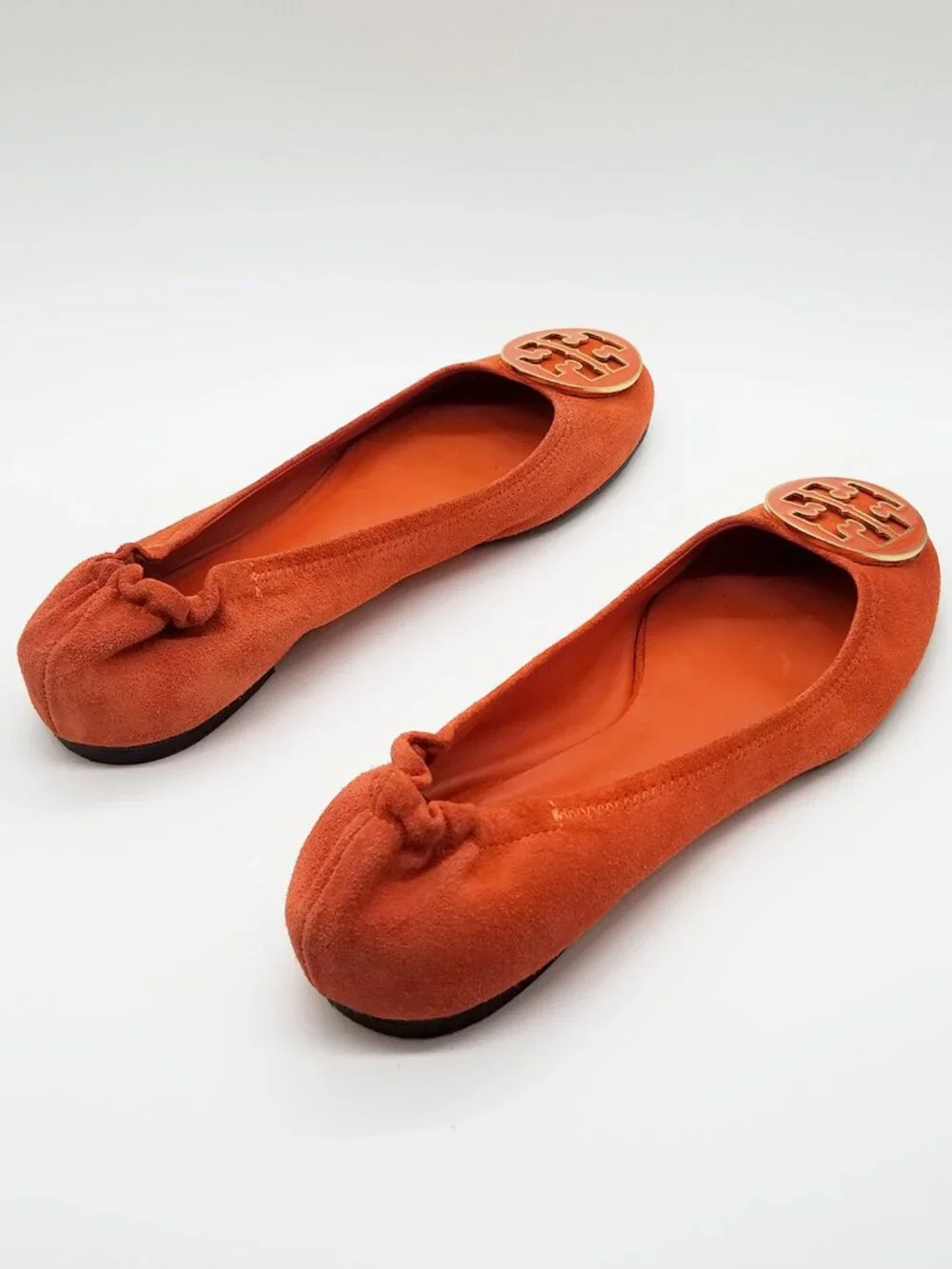 Tory Burch Reva Suede Leather Ballet Flat Orange Size 9.5M Classic Preppy $225 - Picture 7 of 14